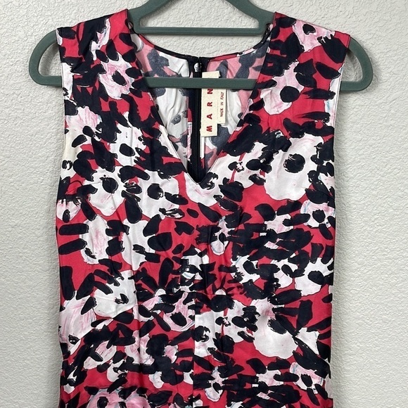 Marni Stampe Bright Pink Silk Dress in Raspberry Watercolor Floral Sz 38 - Picture 3 of 15